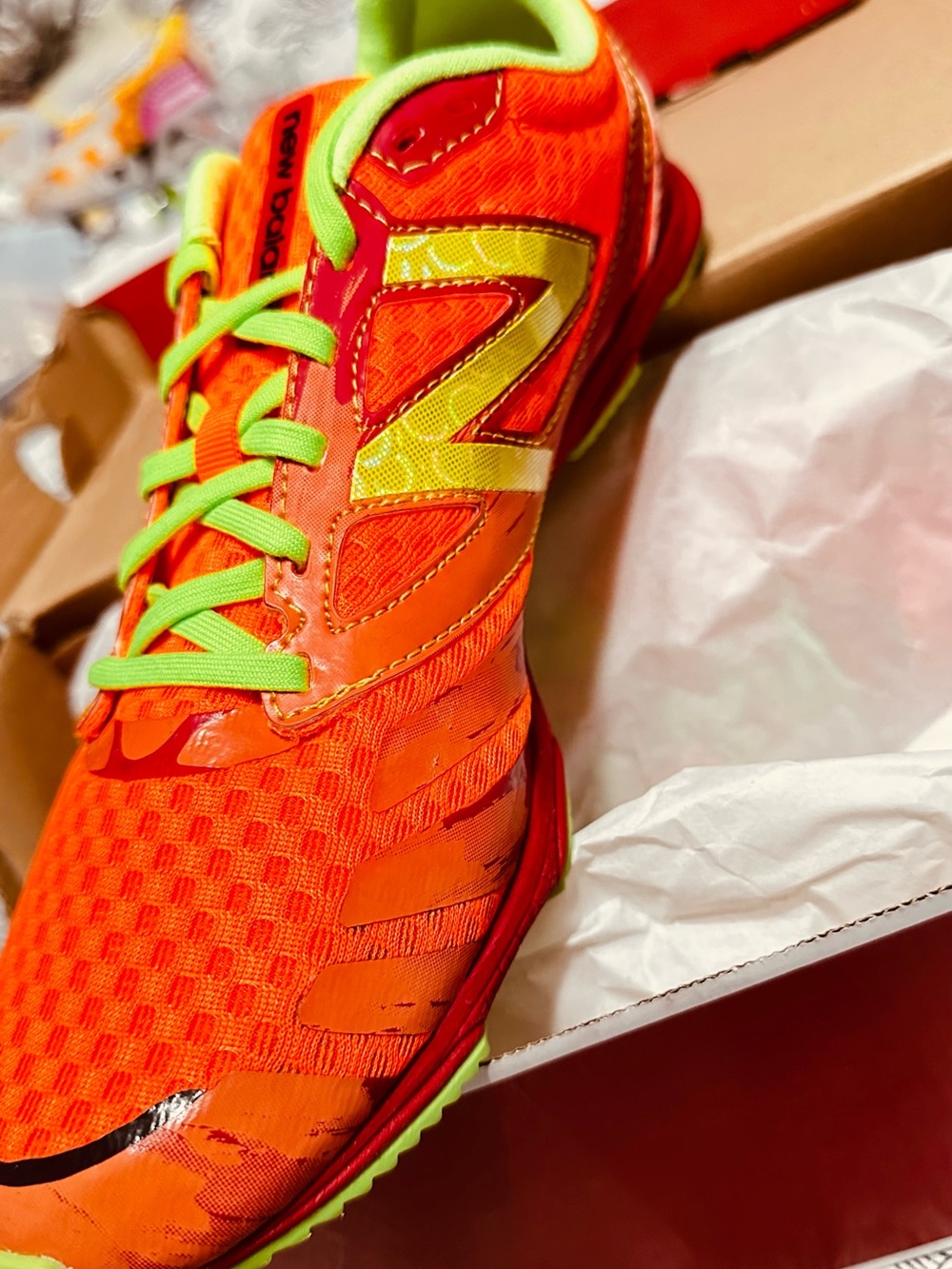 New Balance Kids' Neon Orange and Lime Green Sneakers